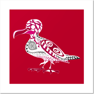 red crimson kawaii seagull in ecopop pattern birds Posters and Art